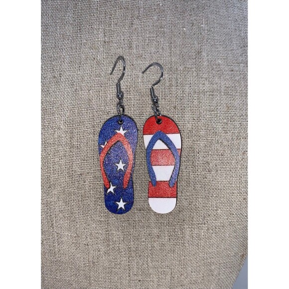 Retro Stars and Stripes Flip-Flop earrings - Picture 2 of 5